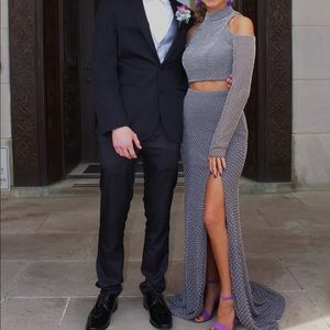 Grey Studded Prom Dress